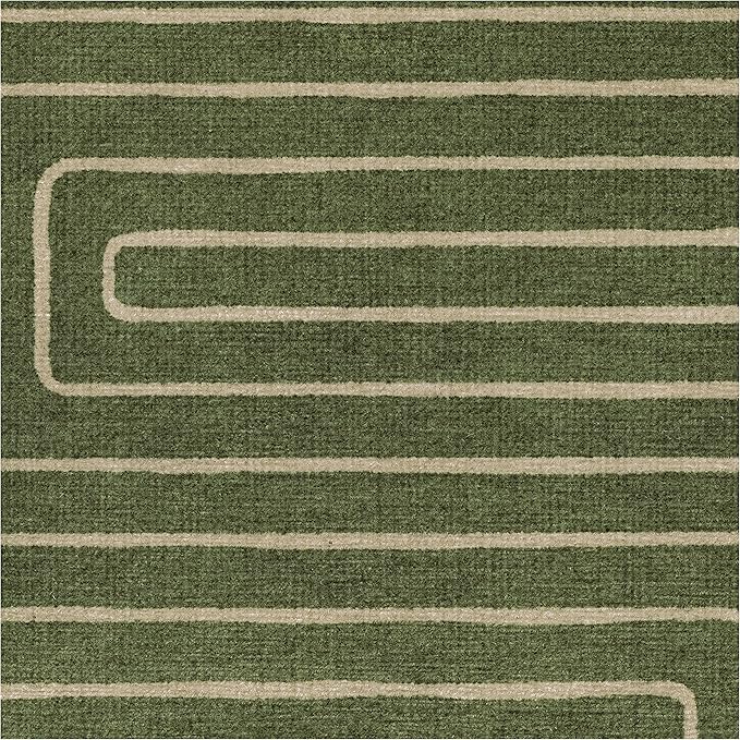 RUGGABLE x Jonathan Adler Machine Washable Area Rug – Labyrinth Fern Green 6 ft Round, Stain-Resistant, Non-Slip – Medium Rugs for Living Room, Bedroom, Hallway, Entryway & Office–with Standard Pad