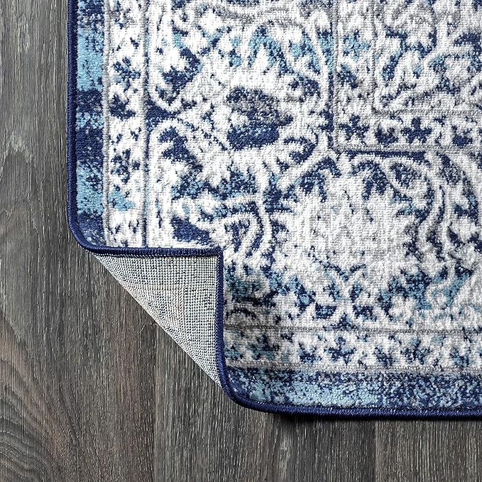JONATHAN Y Modern Vintage Medallion Navy/Light Gray Runner Rug, 2x8, Country, Floral, Easy-Cleaning for Living Room, Bedroom, Kitchen, Pet Friendly, Non-Shedding (MDP100B-28)