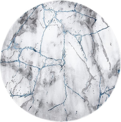 SAFAVIEH Craft Collection Area Rug - 5'3" Round, Ivory Grey & Blue, Modern Abstract Design, Non-Shedding & Easy Care, Ideal for High Traffic Areas in Living Room, Bedroom (CFT877M)