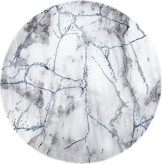 SAFAVIEH Craft Collection 8' Round Ivory Grey/Blue CFT877M Modern Abstract Non-Shedding Living Room Dining Bedroom Foyer Area Rug