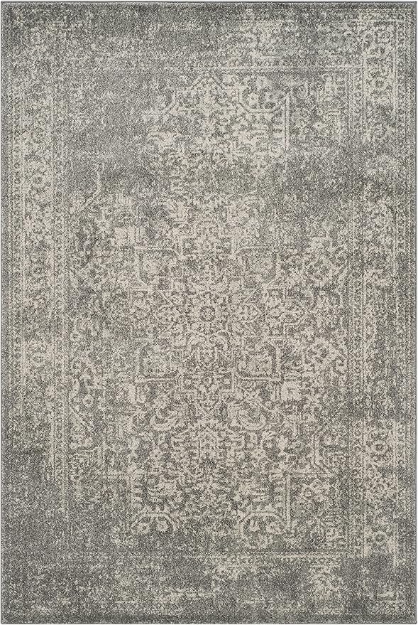 SAFAVIEH Evoke Collection 4' x 6' Silver / Ivory EVK256S Oriental Distressed Non-Shedding Living Room Bedroom Accent Rug