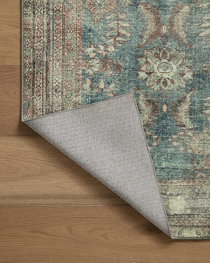 Loloi Magnolia Home by Joanna Gaines Banks Collection BAN-01 Ocean/Spice 5'-0" x 7'-6", .13" Pile Height, Machine Washable, Area Rug