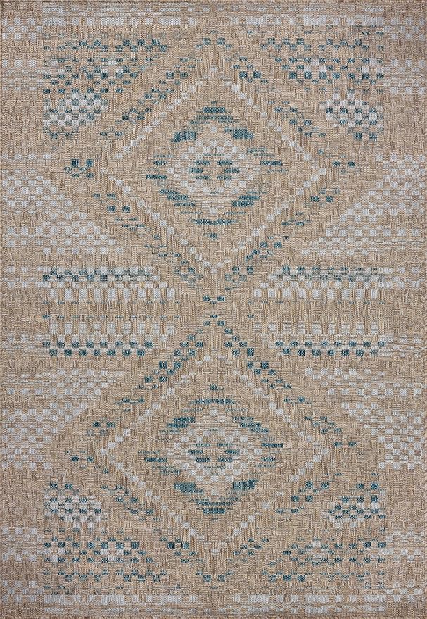 Loloi Amber Lewis Topanga Collection TOP-04 Natural/Aqua 6'-7" x 9'-4" Indoor/Outdoor Area Rug