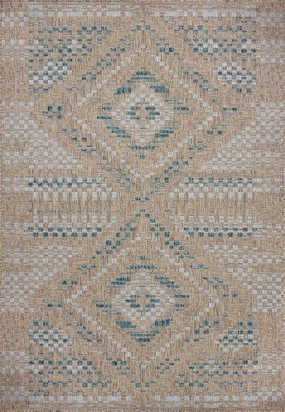 Loloi Amber Lewis Topanga Collection TOP-04 Natural/Aqua 6'-7" x 9'-4" Indoor/Outdoor Area Rug