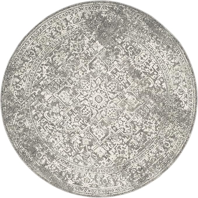 SAFAVIEH Evoke Collection 9' Round Grey/Ivory EVK256D Oriental Distressed Non-Shedding Dining Room Entryway Foyer Living Room Bedroom Area Rug