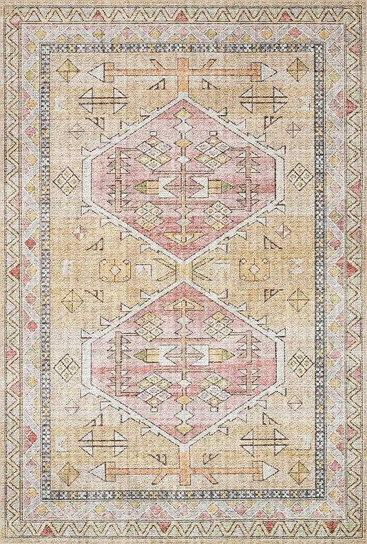Loloi Skye Collection SKY-04 Gold/Blush 7' x 9' Oval Area Rug