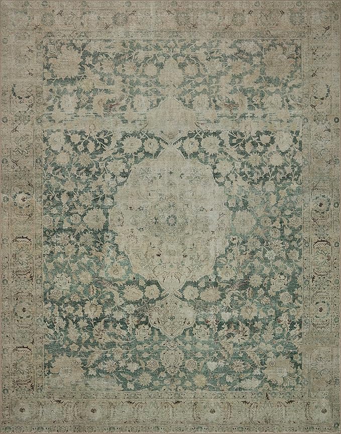 Loloi Magnolia Home by Joanna Gaines Sinclair Collection SIN-05 Jade/Sand 2'-3" x 3'-9", .25" Pile Height, Machine Washable, Accent Rug