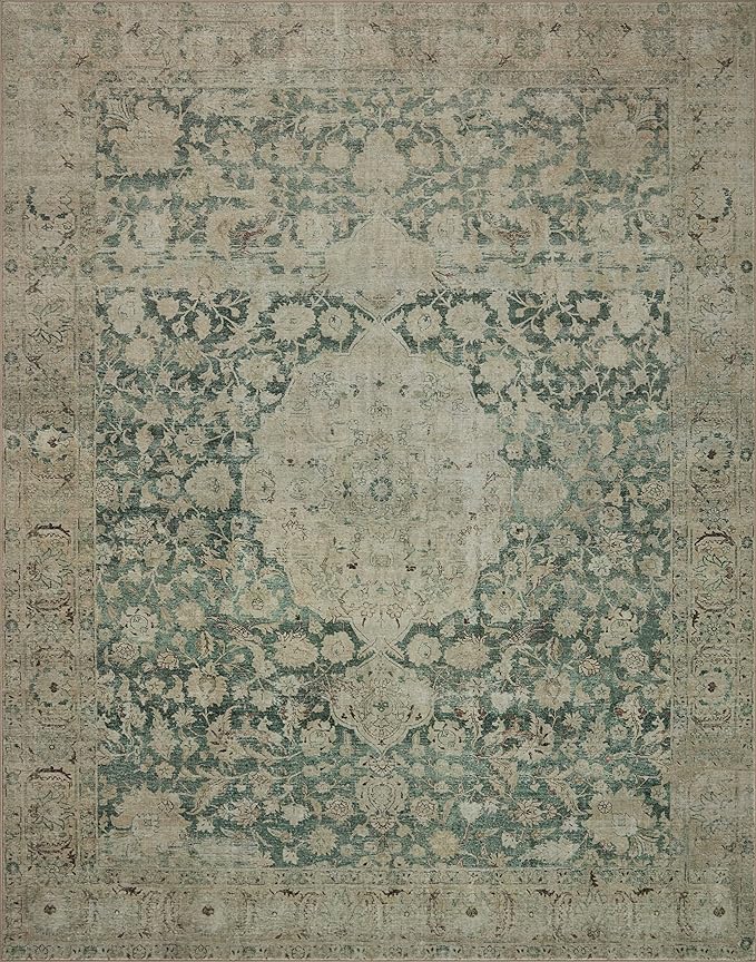 Loloi Magnolia Home by Joanna Gaines Sinclair Collection SIN-05 Jade/Sand 3'-6" x 5'-6", .25" Pile Height, Machine Washable, Accent Rug