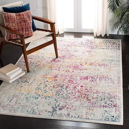 SAFAVIEH Evoke Collection 4' x 6' Ivory / Fuchsia EVK256Q Oriental Distressed Non-Shedding Living Room Bedroom Accent Rug