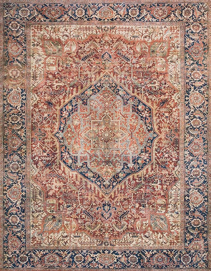 Loloi Layla Collection LAY-08 Red/Navy 3'-6" x 5'-6" .13" Thick Accent Rug, Soft, Durable, Vintage Inspired, Distressed, Low Pile, Non-Shedding, Easy Clean, Printed, Living Room Rug