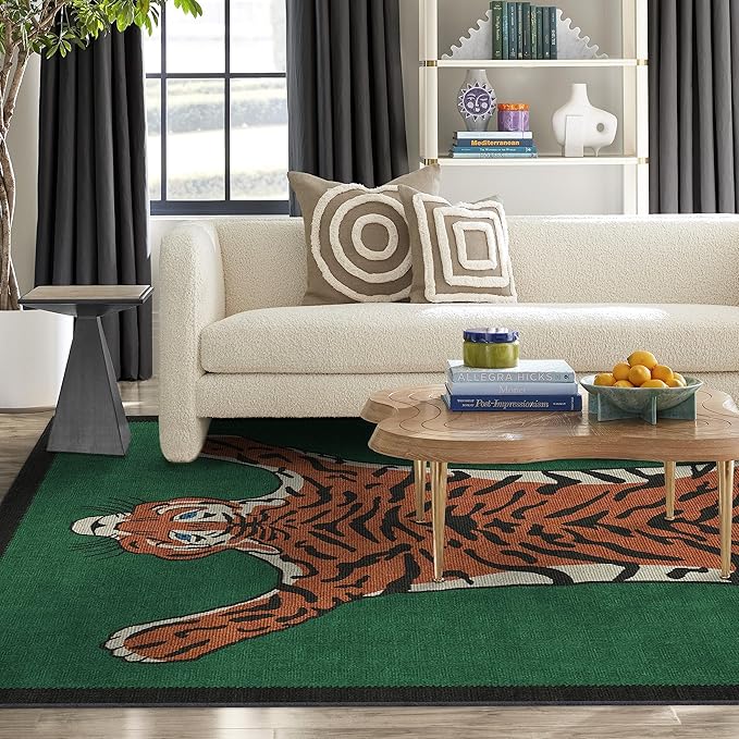 RUGGABLE x Jonathan Adler Washable Modern Area Rug – Tiger Emerald 6x9, Stain-Resistant, Non-Slip – Medium Machine Washable Rugs for Living Room, Bedroom, Hallway, Entryway & Office–with Standard Pad