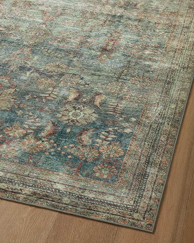 Loloi Magnolia Home by Joanna Gaines Banks Collection BAN-01 Ocean/Spice 5'-0" x 7'-6", .13" Pile Height, Machine Washable, Area Rug