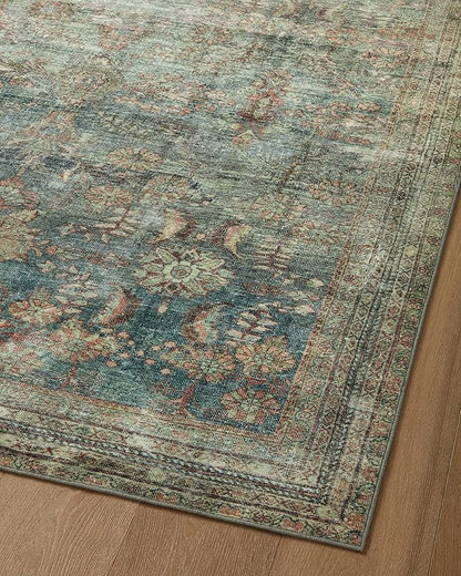 Loloi Magnolia Home by Joanna Gaines Banks Collection BAN-01 Ocean/Spice 5'-0" x 7'-6", .13" Pile Height, Machine Washable, Area Rug
