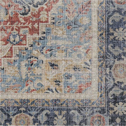 RUGGABLE Washable Vintage Area Rug – Kamran Cayenne Red 3x5, Stain-Resistant, Non-Slip – Small Machine Washable Rugs for Living Room, Bedroom, Hallway, Entryway & Office–with Cushioned Pad
