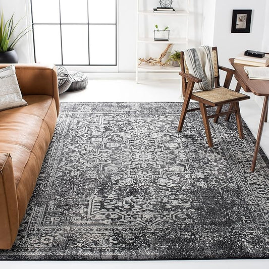 SAFAVIEH Evoke Collection 3' x 5' Black / Grey EVK256R Oriental Distressed Non-Shedding Living Room Bedroom Accent Rug