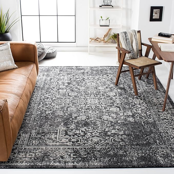 SAFAVIEH Area Rug 12x18 - Evoke Collection - Large - Black & Grey, Distressed Design, Non-Shedding & Easy to Clean, Ideal for Living Room, Bedroom, Dining Space (EVK256R)