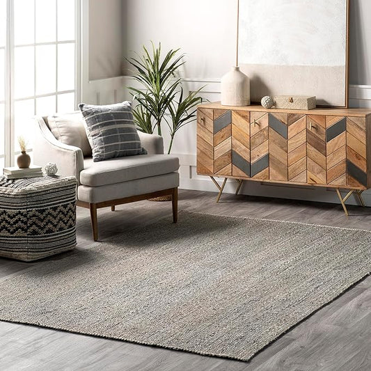 nuLOOM 4x6 Rigo Jute Hand Woven Area Rug, Grey, Solid Farmhouse Design, Natural Fiber, For Bedroom, Living Room, Dining Room, Hallway, Office, Kitchen, Entryway