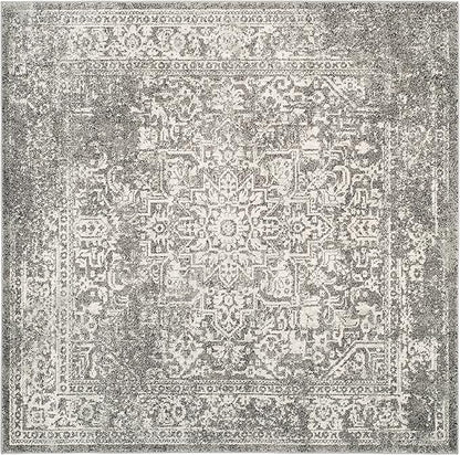 SAFAVIEH Evoke Collection Area Rug - 3' Square, Grey & Ivory, Distressed Design, Non-Shedding & Easy to Clean, Ideal for Foyer, Bedroom, Accent Space (EVK256D)