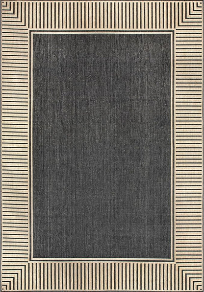 nuLOOM 4' x 6' Outdoor Area Rug, Casual Design With Striped Border, Stain Resistant, Highly Durable, For Patio, Balcony, Bedroom, Living Room, Dining Room, Bathroom, Dark Grey