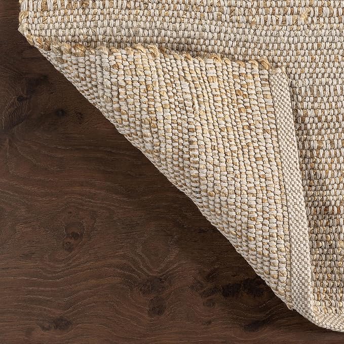 nuLOOM 2'6" x 12' Elfriede Jute & Cotton Hand Woven Area Rug, Natural, Solid Rustic Farmhouse Style, Weaved Design, Natural Fiber, For Bedroom, Living Room, Dining Room, Hallway, Office, Entryway
