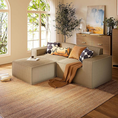 Marsail Modular Sectional Sofa, 80" L-Shaped Modular Sectional Couch with Deep Seat, Freely Combinable Sectional Clound Sofa for Living Room, No Assembly, Plush Corduroy Fabric, Beige