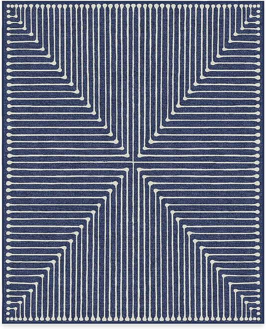 RUGGABLE x Jonathan Adler Machine Washable Modern Area Rug – Inkdrop Lapis Blue 8x10, Stain-Resistant, Non-Slip – Large Rugs for Living Room, Bedroom, Hallway, Entryway & Office–with Cushioned Pad
