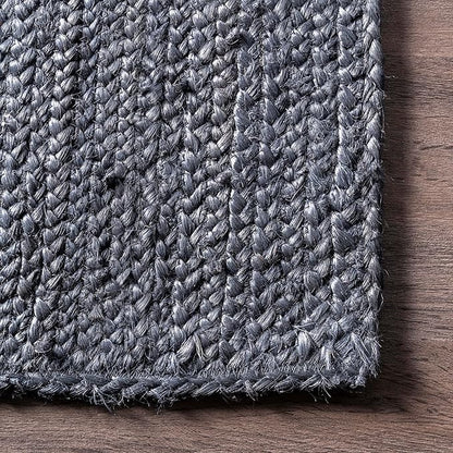 nuLOOM 8 Round Rigo Jute Hand Woven Area Rug, Navy, Solid Farmhouse Design, Natural Fiber, For Bedroom, Living Room, Dining Room, Hallway, Office, Kitchen, Entryway