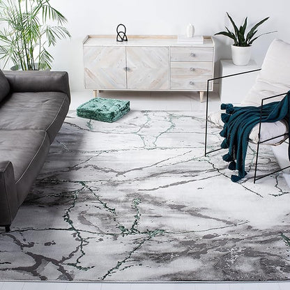 SAFAVIEH Craft Collection Area Rug - 8' Square, Grey & Green, Modern Abstract Design, Non-Shedding & Easy Care, Ideal for High Traffic Areas in Living Room, Bedroom (CFT877Y)