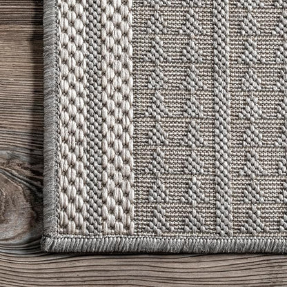 nuLOOM 7' Square Outdoor Tribal Geometric Area Rug, Stain Resistant, Weather Resistant, High Traffic, Patio, Balcony, Outside, Ranya Light Grey