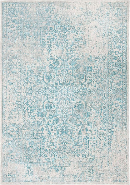 SAFAVIEH Evoke Collection 4' x 6' Ivory / Aqua EVK256J Oriental Distressed Non-Shedding Living Room Bedroom Accent Rug