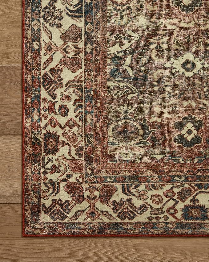 Loloi Magnolia Home by Joanna Gaines Banks Collection BAN-04 Brick/Ivory 7'-6" x 9'-6", .13" Pile Height, Machine Washable, Area Rug