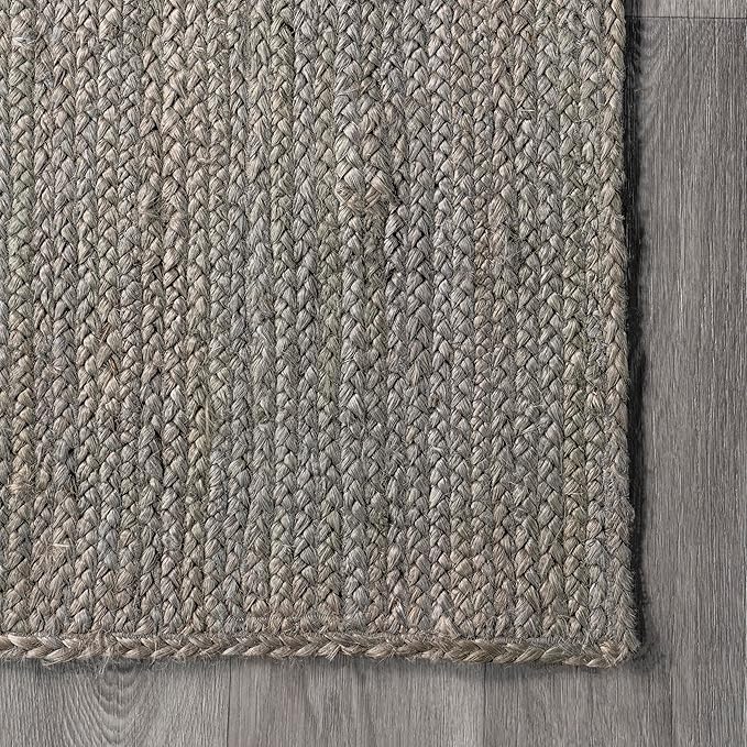 nuLOOM 3x5 Rigo Jute Hand Woven Area Rug, Grey, Solid Farmhouse Design, Natural Fiber, For Bedroom, Living Room, Dining Room, Hallway, Office, Kitchen, Entryway
