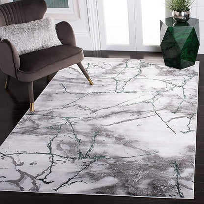 SAFAVIEH Craft Collection Area Rug - 4' Square, Grey & Green, Modern Abstract Design, Non-Shedding & Easy Care, Ideal for High Traffic Areas in Living Room, Bedroom (CFT877Y)