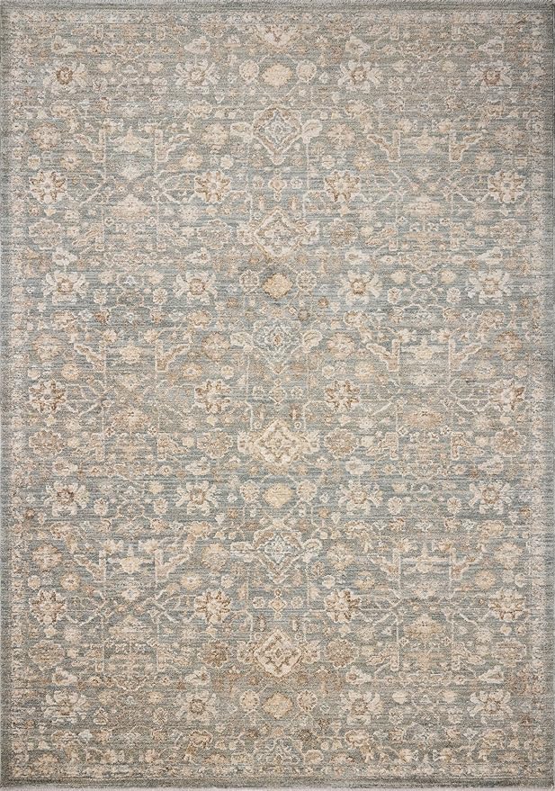 Loloi Chris Loves Julia Palma Collection PLM-05 Blue/Natural 6'-3" x 9'-6" Area Rug Vintage Style Boho Living Room Bedroom Carpet