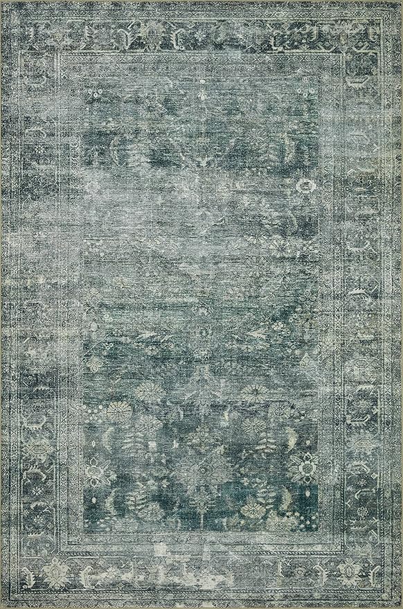 Loloi Magnolia Home by Joanna Gaines Banks Collection BAN-03 Blue/Lagoon 3'-6" x 5'-6" .13" Pile Height, Machine Washable, Accent Rug