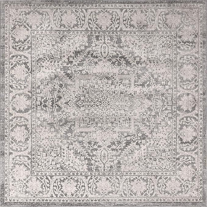 JONATHAN Y Modern Vintage Medallion Light Gray 3x3 Square Indoor Area Rug, Country, Floral, Easy-Cleaning for Living Room, Bedroom, Kitchen, Pet Friendly, Non-Shedding (MDP100A-3SQ)