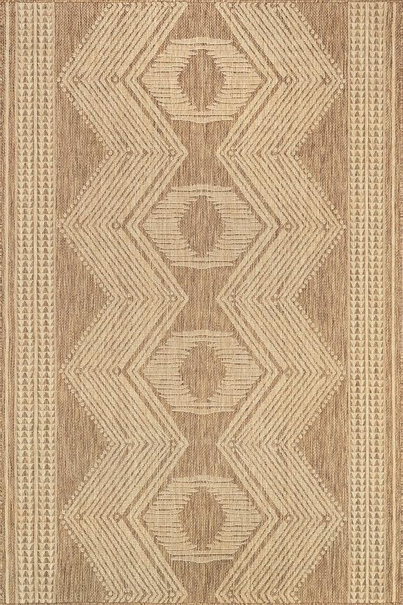 Nuloom Ranya Light Brown/Ivory, 6' 7" x 9', Tribal Geometric, Soft and Cozy, High Traffic, Stain Resistant, Easy Clean, Durable Area Rug for Indoor/Outdoor Patio, Deck, Porch, Garden, Courtyard