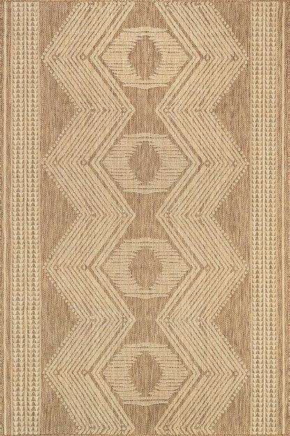Nuloom Ranya Light Brown/Ivory, 6' 7" x 9', Tribal Geometric, Soft and Cozy, High Traffic, Stain Resistant, Easy Clean, Durable Area Rug for Indoor/Outdoor Patio, Deck, Porch, Garden, Courtyard