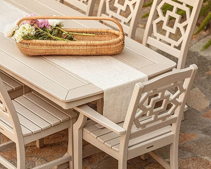 Martha Stewart by POLYWOOD Chinoiserie Outdoor Dining Arm Chair, White, Durable HDPE All-Weather, Comfortable Patio Seating with Latticework Back, Backyard, Garden Furniture, Made in The USA