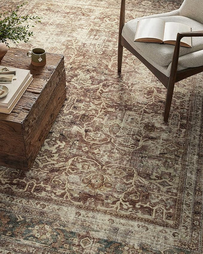 Loloi Magnolia Home by Joanna Gaines Sinclair Collection SIN-01 Rust/Lagoon 3'-6" x 5'-6", .25" Pile Height, Machine Washable, Accent Rug