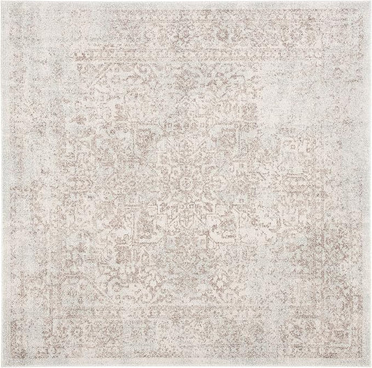 SAFAVIEH Evoke Collection Area Rug - 3' Square, Ivory & Taupe, Distressed Design, Non-Shedding & Easy to Clean, Ideal for Foyer, Bedroom, Accent Space (EVK256E)