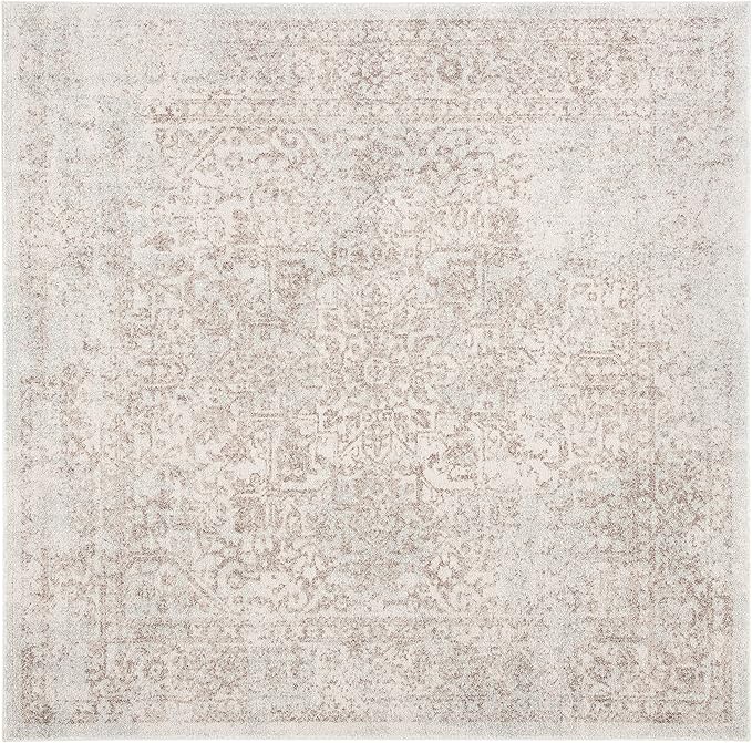 SAFAVIEH Evoke Collection Area Rug - 9' Square, Ivory & Taupe, Distressed Design, Non-Shedding & Easy to Clean, Ideal for Living Room, Bedroom, Dining Space (EVK256E)
