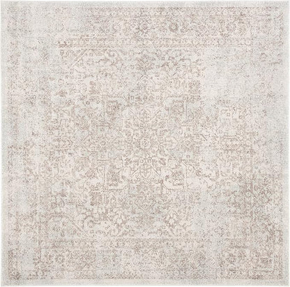 SAFAVIEH Evoke Collection Area Rug - 3' Square, Ivory & Taupe, Distressed Design, Non-Shedding & Easy to Clean, Ideal for Foyer, Bedroom, Accent Space (EVK256E)