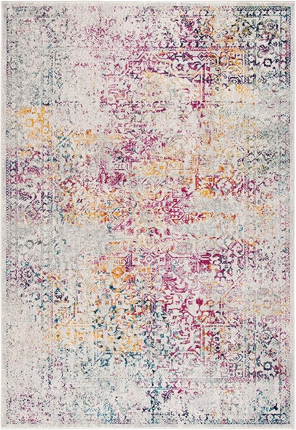 SAFAVIEH Evoke Collection 4' x 6' Ivory / Fuchsia EVK256Q Oriental Distressed Non-Shedding Living Room Bedroom Accent Rug