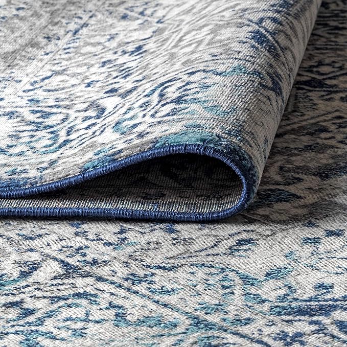 JONATHAN Y Modern Vintage Medallion Navy/Light Gray 9' Round Indoor Area Rug, Country, Floral, Easy-Cleaning for Living Room, Bedroom, Kitchen, Pet Friendly, Non-Shedding (MDP100B-9R)