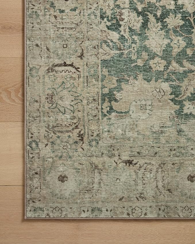 Loloi Magnolia Home by Joanna Gaines Sinclair Collection SIN-05 Jade/Sand 2'-0" x 5'-0", .25" Pile Height, Machine Washable, Accent Rug
