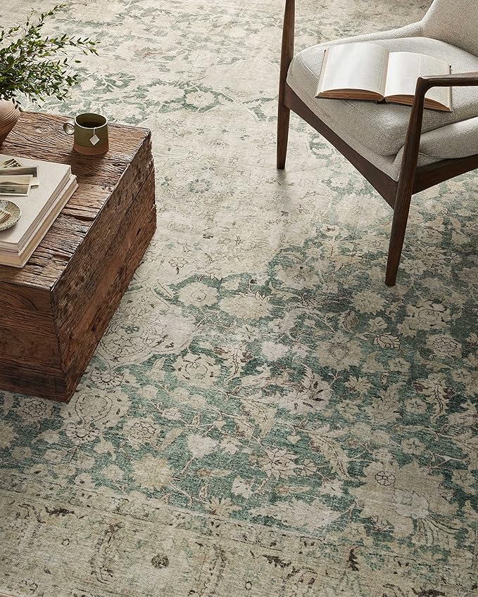 Loloi Magnolia Home by Joanna Gaines Sinclair Collection SIN-05 Jade/Sand 2'-3" x 11'-6", .25" Pile Height, Machine Washable, Runner Rug