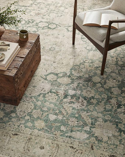 Loloi Magnolia Home by Joanna Gaines Sinclair Collection SIN-05 Jade/Sand 8'-6" x 11'-6", .25" Pile Height, Machine Washable, Area Rug