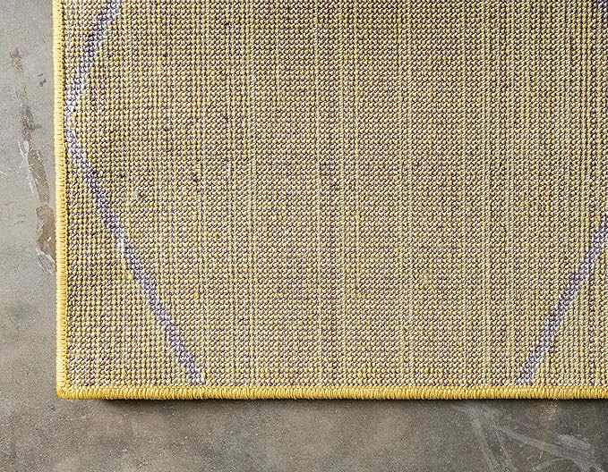 Unique Loom Trellis Frieze Collection Area Rug - Geometric (7' 1" x 10' Rectangle Yellow/Ivory)