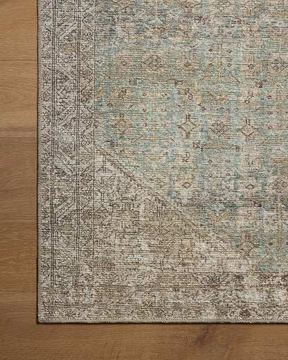 Loloi Amber Lewis Cambria Collection CBR-05 Aqua/Natural 2'-6" x 7'-6" Runner Rug Jute, Neutral, Vintage Style, Antique Tone, Living, Bedroom, Dining, Carpet
